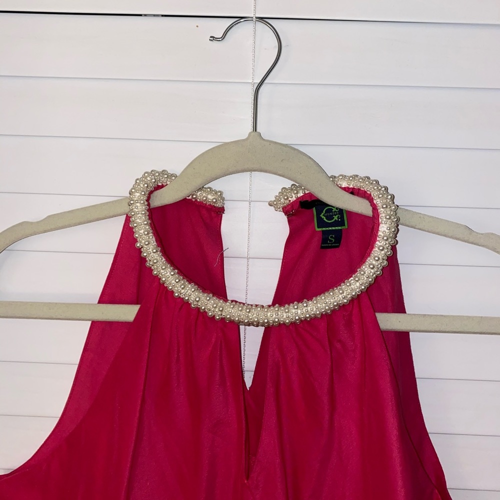 Pink halter pearl tank with keyhole detail